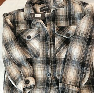 Fashion Nova Black, Tan and White Plaid Shacket- NWT